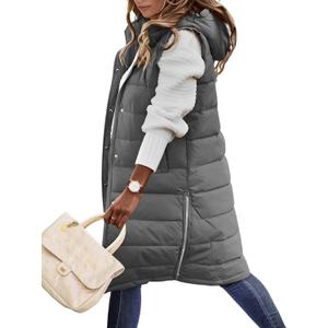 HEEKPEK Womens Puffer Vest Winter Hooded Sleeveless Zip Up Long Puffy Jacket Warm Thick Quilted Coats with Pockets(Grey,S)