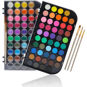 Artecho 48 Colors Watercolor Cake Set with 3 Brushes, Washable, Travel Design, Perfect for Card Making, Illustrations, Painting, Calligraphy