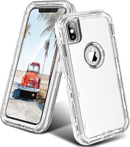 ORIbox for iPhone X/ XS Case Clear, [10 FT Military Grade Drop Protection], Transparent Heavy Duty Shockproof Anti-Fall Case for iPhone X/ XS Phone Case, 6.1 inch, 3 in 1, Crystal Clear