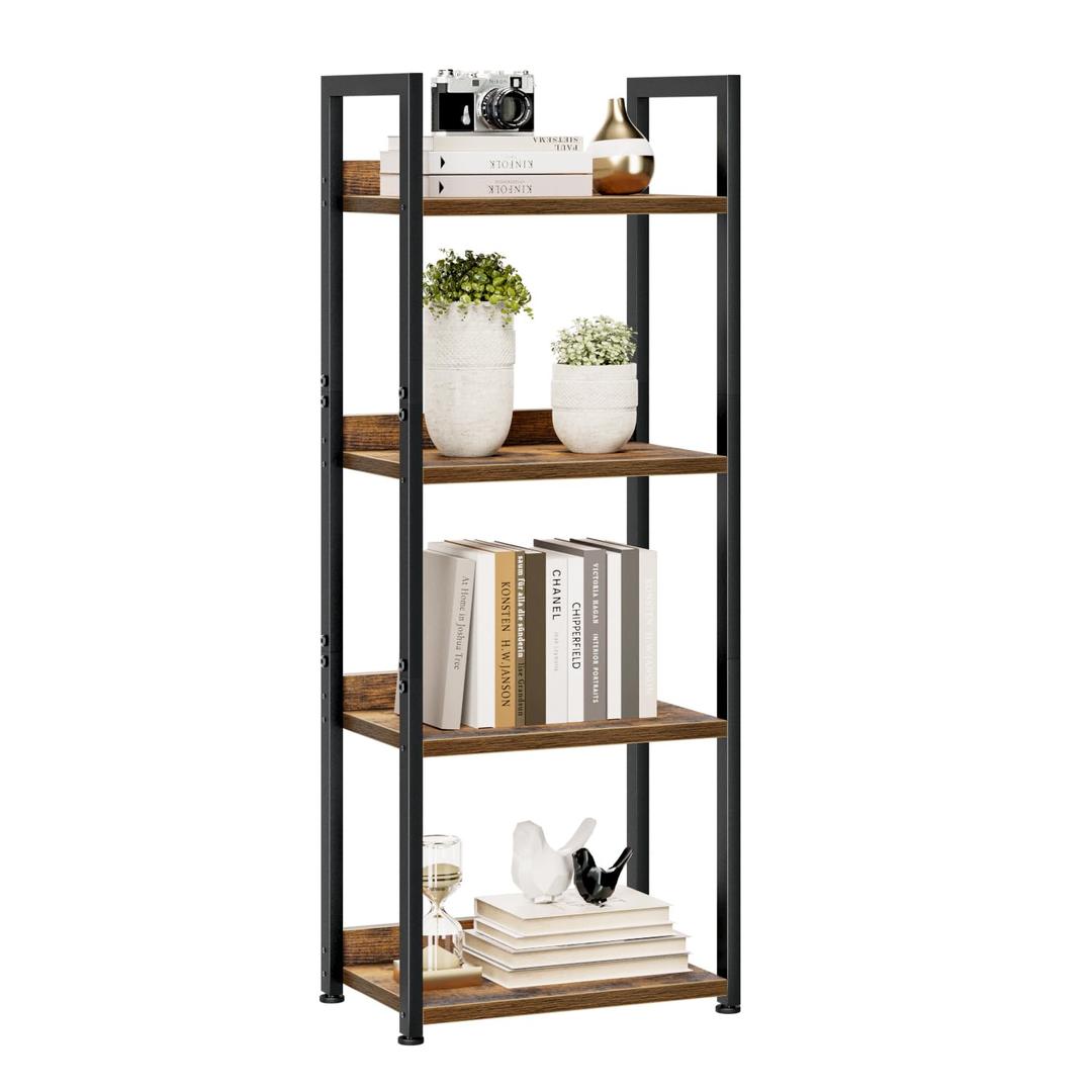 NUMENN Narrow Bookshelf, 4 Tier Bookshelves, Home Office Bookcase Shelf Storage Organizer, Free Standing Storage Shelving Unit for Bedroom, Living Room and Home Office, Vintage