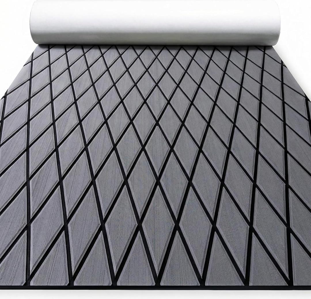 FOCEAN Boat Flooring EVA Foam Boat Decking Self-Adhesive Marine Mat for Motorboats Jon Boats Kayak Bass Boat Garden Floor, Dark Gray With Black Lines, 94.5"L x 47.2"W x 0.2"Th