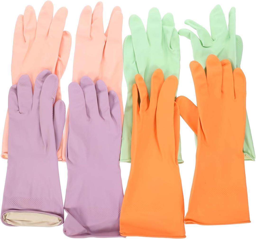 4pairs Reusable Latex Gloves for Kitchen Cleaning for Dishwashing and Household Tasks