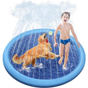 Raxurt Dog Water Toys, Anti-Slip Splash Pad for Dogs Thickened Durable Upgrade Sprinkler Pad Pet Summer Outdoor Water Toys Backyard Fountain Play Toy, Blue