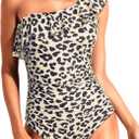 Tempt Me Women One Piece Swimsuits Tummy Control One Shoulder Bathing Suits Ruffle Swimwear (Large, Leopard)