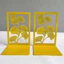 2Pcs Style Ginkgo Leaf Metal Book Ends for Book Lovers - Pair of Bring Luck Bookends Office Desktop Home Office Supplies Rack Bookshelf (B212-Golden Yellow)