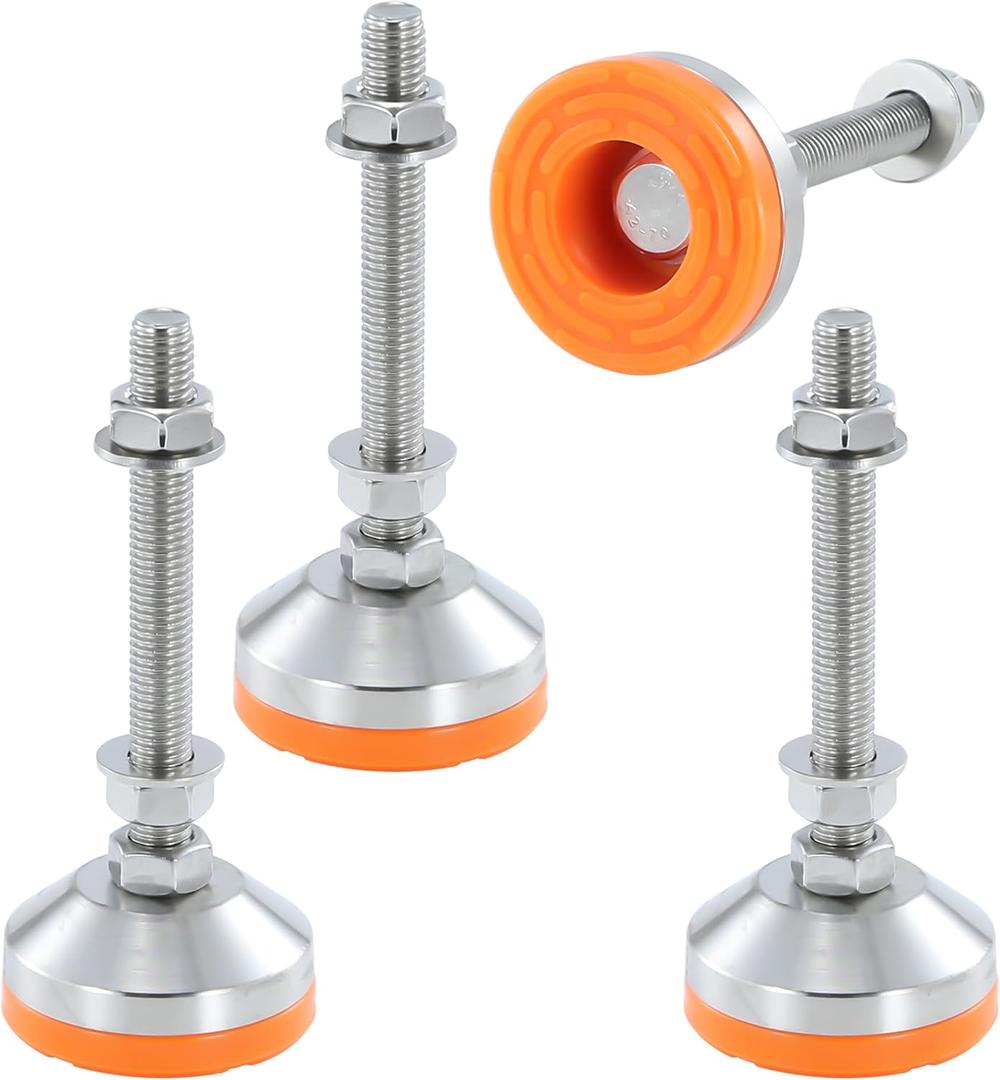 Heavy Duty 2400 lb Capacity Stainless Steel Adjustable Leveling Feet for Shelving,Machinery Devices, Workbench,Furniture,M12 Thread, 2.33inches Dia Base, Anti-Slip Nylon Pad (Orange)
