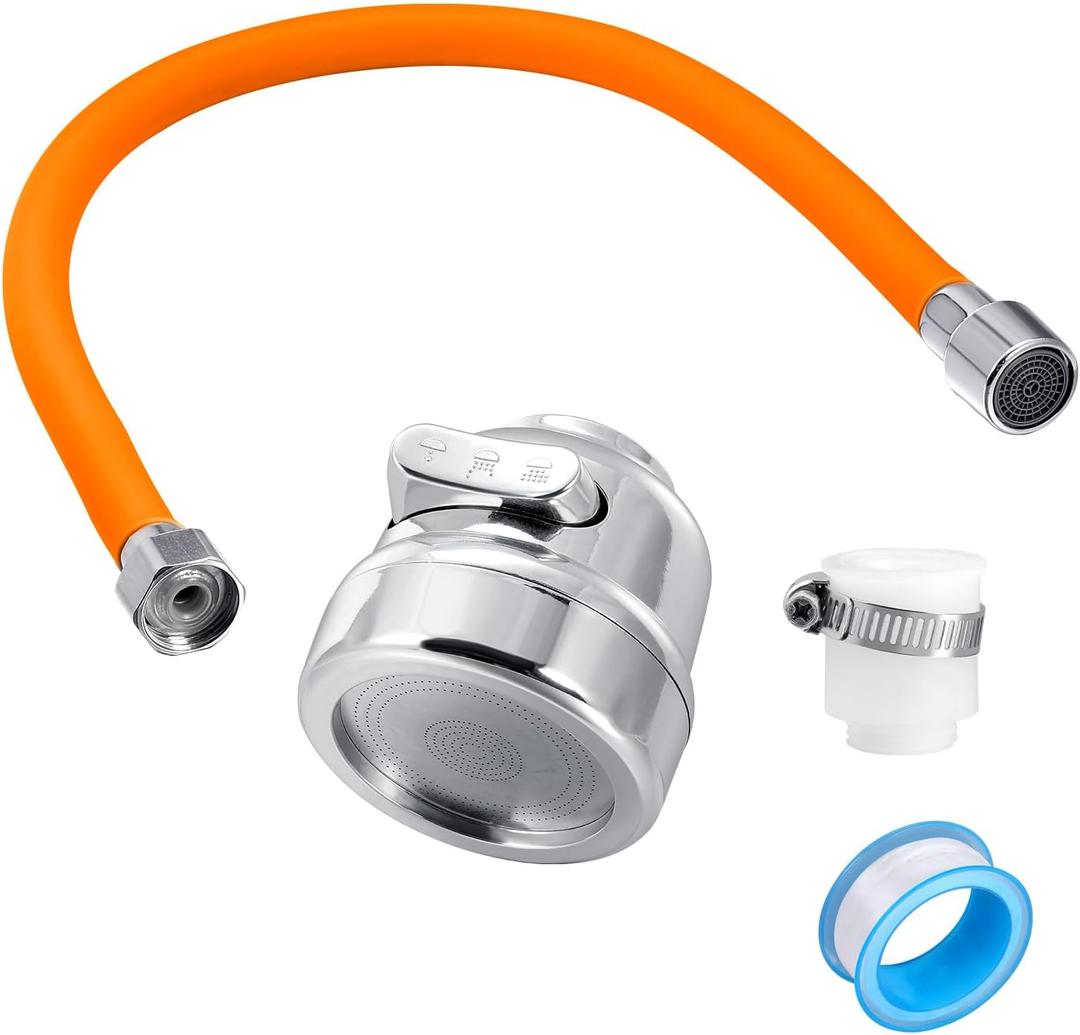 Faucet extension pipe, which can be bent 360 prevent water splashing, equipped with universal connector and multi-mode spray, suitable for laundry room/bathroom/outdoor garden(orange, 19.6 in)