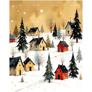 Holiday Village Paint by Numbers Kit for Adults - DIY Snowy Hills and Colorful Houses Painting on Canvas, Acrylic Paint Set, Suitable for Beginners, Art for Home Decoration or Gifts(8X12IN Framed)