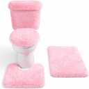5 Pcs Pink Plush Bathroom Rugs Toilet Mat Set, Soft Absorbent Bathroom Rugs, Washable Shower Rug Set for Toilet, Shower, Tub Area, 50x80cm
