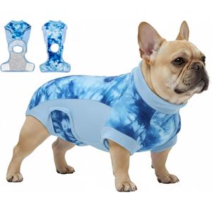 Recovery Suit for Female & Male Dogs After Surgery, Breathable Dog Onesie Cone Alternative, Anti-Licking Surgical Suit for Spay Neuter Wounds,  Blue Tie Dye, XS(Back:11"-13")