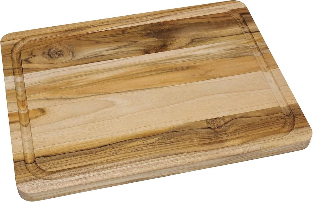 Lipper International Teak Wood Edge Grain Kitchen Cutting and Serving Board, Large, 16" x 12" x 3/4"