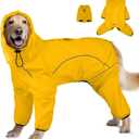 Dog Raincoat, Waterproof Dog Rain Jacket with Removable HoodAdjustable 4 Legs Pet Poncho with Leash Hole, Reflective Stripe Hooded Snowproof Windproof Clothes for 3X-Large Dogs, 3XL (Light Yellow)
