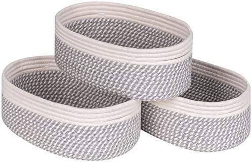 Kriitools Shelf Storage Baskets for Organizing|Decorative Basket for Closet Storage|Toy Baskets&Bins|Small Woven Rope Baskets-13x8.66x5.11’’,Durable&Stylish,Oval 2 Packs Off White&Mixed Gray