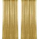 28FT-2PCS Gold Sequin Backdrop Curtains Panels, Photography Backdrop Glitter Curtains Fabric Background for Christmas Wedding Party Decor