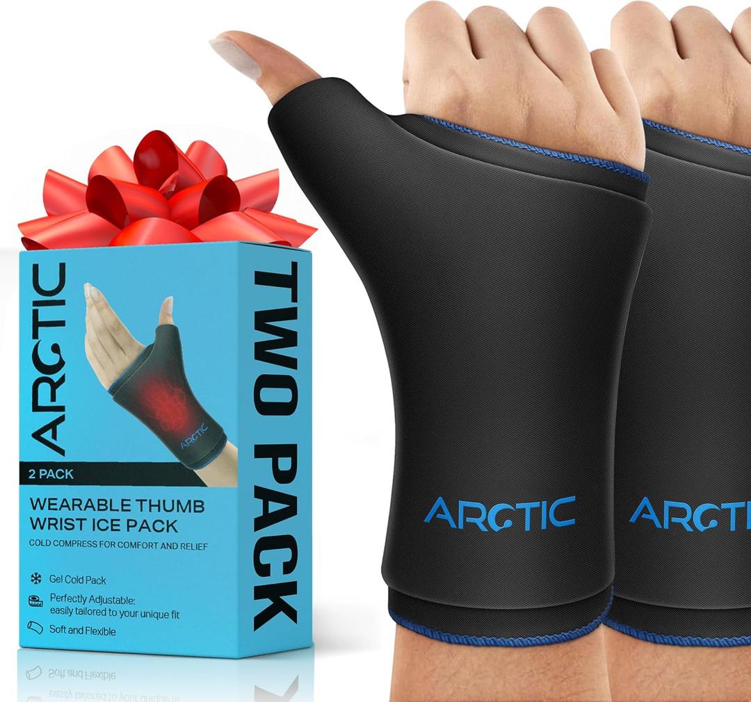 Two Pack | Wearable Thumb & Wrist Ice Pack  Reusable Hot Cold Compression for Hand, Finger, Carpal Tunnel, Arthritis, and Tendonitis Relief (Large)