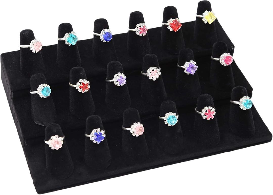 Stratalife Ring Holder 18 Slot Finger Ring Display Jewelry Holder Organizer Storage Jewelry Display Stand for Vendor Selling Velvet Black