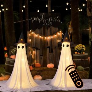 2Packs Halloween Decorations Outdoor,Halloweens Party Decoration Indoor,Spooky Ghost with Remote Control String Lights,Halloween-Ghost Lights for Porches Yards Gardens Lawn (Ghost Eyes)