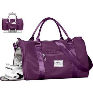 FIORETTO Womens Gym Tote Duffle Bag with Wet Pocket & Shoe Compartment, Sports Duffel Overnight Weekender Hospital Workout Carry on Bag for Girls, Ideal for Travel, Swimming, Dance, Ballet Dark Purple