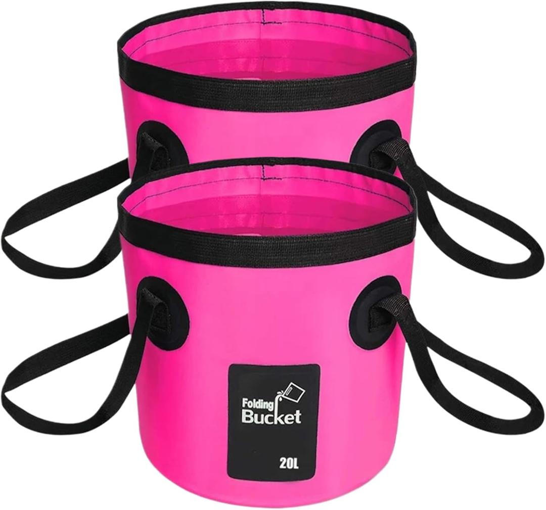 BANCHELLE Collapsible Bucket Water Container Portable Folding Camp Wash Basin for Outdoor Traveling Hiking Fishing Car Washing Gardening Camping 2 PCS (Pink)