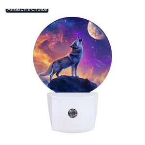 Wolf Night Light Full Moon Night Lights LED Lamp Round Plug into Wall Nightlight with Dusk to Dawn Sensor Home Hallway Stairway Kitchen Decor