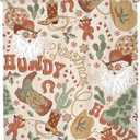 Christmas Shower Curtain 60Wx72H Merry Xmas Western Cowboy Santa Claus Retro 70s Howdy Pine Tree Cactus Hat Boots Bathroom Decor Modern Disco Ball Bath Curtain Fabric Polyester 12 Pack Hooks