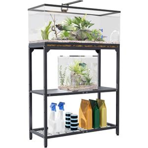 20-30 Gallon Aquarium Stand, Fish Tank Stand with Adjustable 3-Tier Storage Shelf, Heavy Duty Reptile Breeder Turtle Tank Terrarium Rack Table for Home Office, 30" L x 12" W x 32.2" H, Black