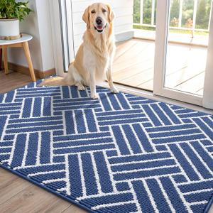 OLANLY Indoor Door Mat, 48x32 Inch, Dirt Resistant and Absorbent, Non-Slip Rubber Backing Floor Mats, Easy Clean Low-Profile Doormat for Entryway, Front Door, and Inside Entrance, Navy