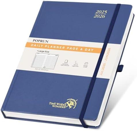 POPRUN 2025-2026 Daily Planner One Page Per Day (Large - 8.25'' x 12'') - Academic Calendar (July 2025 - June 2026), 2025 Day Appointment Book with Monthly Tabs, Hardcover - Navy Blue