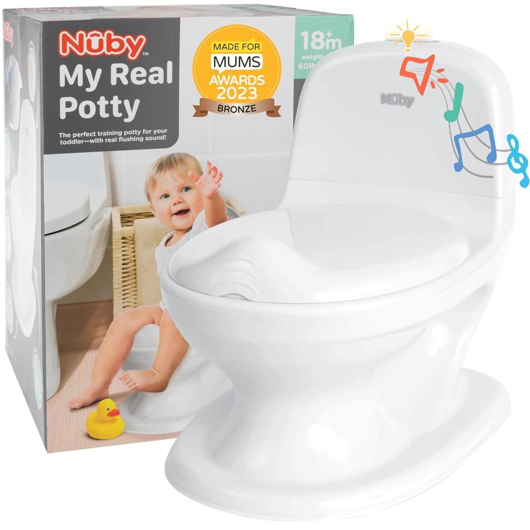 Nuby My Real Potty Training Toilet with Life-Like Flush Button and Sound - 18+ Months - White
