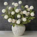 VIERENA 12 Pcs Faux Silk Pompon Mum Artificial Flowers for Vase -27", Bulk Fake Chrysanth Branches with Stems for DIY Bouquet Centerpieces Wedding Fillers Arrangements Shower Decorations (Cream)