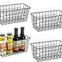 4 Pack Hanging Kitchen Baskets, Adhesive Wire Wall Storage Basket, No Drilling Hanging Fruit Baskets, Cabinet Door Organizer for Kitchen Bathroom Pantry, Upgrade Super-sized Adhesive (4)