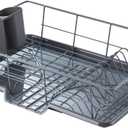 Sweet Home Collection Space-Saving 3-Piece Dish Drainer Rack Set: Efficient Kitchen Organizer for Quick Drying and Storage - Includes Cutlery Holder and Drainboard - Maximize Countertop Space, Gray