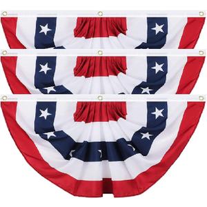 American Pleated Fan Flags, 2x4Ft Patriotic Bunting, US Bunting flags Outdoor for Memorial Day 4th of July Decorations Flags (3 Pack)