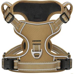 HEELE Dog Harness, Dog Harness for Medium Dogs No Pull Adjustable Padded Reflective Harness with Handle for Walking Training, Brown, M
