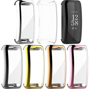 FitTurn Compatible with Fitbit Inspire 3/Inspire 2 Screen Protector Case, 6 Metal Colour Full Coverage Soft TPU Shockproof Case Protective Screen Cover Bumper Shell for Inspire 3/Inspire 2 HR