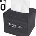 Wooden Tissue Box Cover Digital Cordless Alarm Clocks for Bedrooms, 8-Level Dimming, 5 Alarm Settings, Sound Activation, 5 Mins Snooze, 12/24H, Temperature and Date Display for Office