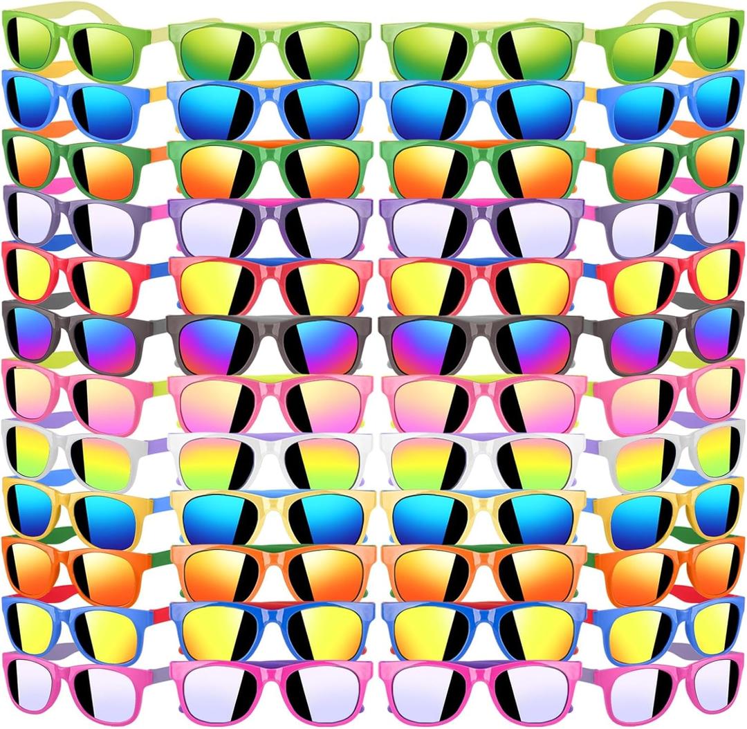 48 Pack Kid Sunglasses Bulk for Luau Party Favors, 16 Colors Neon Sunglasses with UV400 Protection, Gift for Classroom, School Prizes Goody Bag Stuffer, Kid Birthday, Beach, Summer Pool Party Supplies