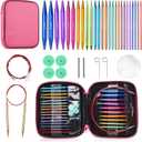 AIYUNDI 13 Pairs Interchangeable Circular Knitting Needles Set, 3.0mm - 10.0mm, Aluminum Lightweight, Durable, Perfect for Knitting Projects, Beginner & Professional FriendlyColor