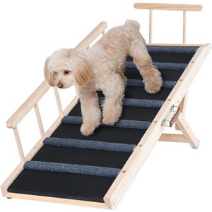 VEVOR Dog Ramp, Folding Pet Ramp for Bed, Adjustable Dog Ramp for Small, Large, Old Dogs & Cats, Wooden Pet Ramp with 47.2" Long Ramp, Adjustable from 13.8" to 27.6", Suitable for Couch, Sofa, Car