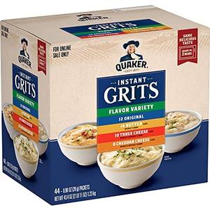 Quaker Instant Grits, 4 Flavor Variety Pack, 0.98oz Packets,44 Count (Pack of 1) EXP 01/17/2027