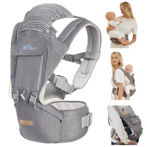 Bear Baby Carrier, 6-in-1 Baby Carrier Newborn to Toddler with Hip Seat (Ergonomic M Position) for 3-36 Month/ 7-44lbs Baby, Adjustable Size for Enhanced Lumbar Support, Perfect for On-The-Go