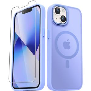 YENAPOON for iPhone 14 Case, iPhone 13 Case, with 1 Screen Protector, Matte Magnetic Slim Phone Cover, Support for Magsafe, Shockproof Protection Translucent Frosted Back,Lavender Purple
