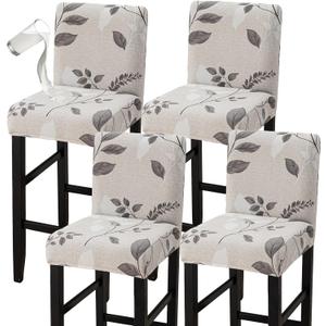 Waterproof Bar Stool Covers Set of 4, Stretch Barstool Seat Covers Washable Counter Height Chair Covers for Pub Tall Chair with Back, Bar Chair Slipcover for Kitchen Dining Room Cafe, Color 02