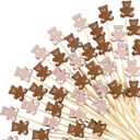 WILLBOND 200 Pcs Cute Bear Food Picks Fancy Cocktail Toothpicks Fruit Forks Bamboo Cocktail Picks for Fruits Dessert Birthday Wedding Party Supplies