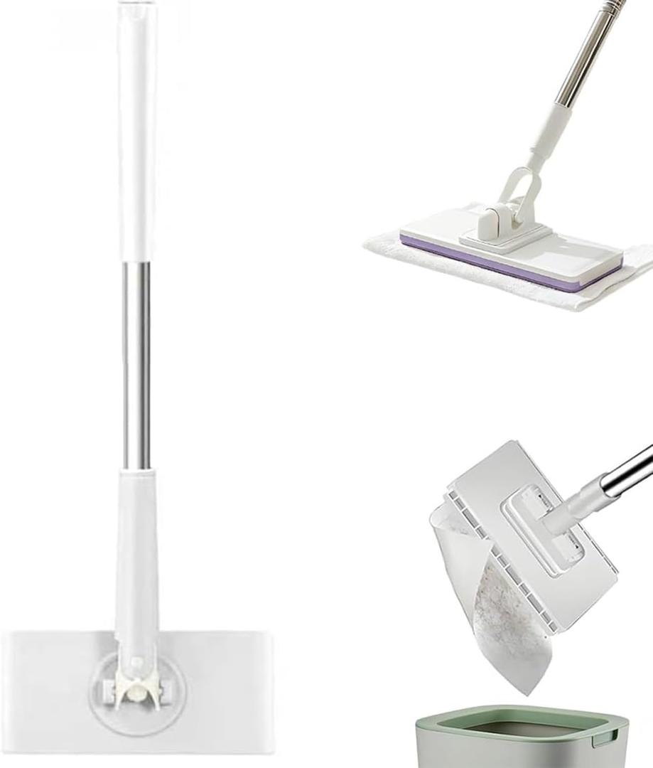 Snap Grip Mini Mop, Reusable Clip on Mop Suitable for Houses, Bathrooms, Corners, and Under Beds, with 360Rotating Head, Including 50 Pieces/1 Pack of Face Towels (White)