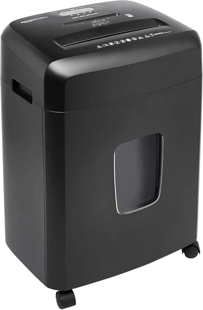 Amazon Basics Paper Shredder for Home and Office, New Model 15-Sheet Cross Cut, CD/Credit Card Shredder, 6 Gallon Wastebasket, Black