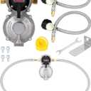 RV 2-Stage Auto Changeover LP Propane Gas Regulator with Dual 18" Pigtail Propane Stainless Braided Hoses & Propane Tank Gauge Ideal for RVs, Campers, Trailers, Vans