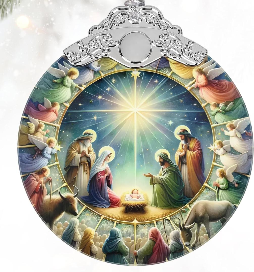 2 x Christian Gifts: Nativity Christmas Ornaments - Religious Gifts for Kids and Women of Faith - Christmas Tree Decoration Stained Glass Nativity Ornament