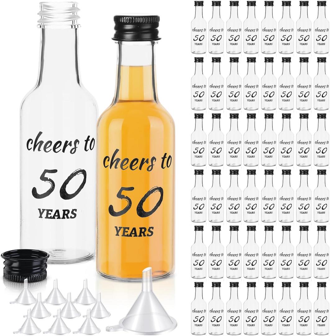 Bokon 50 Pcs Cheers to 50 Years MiniLiquor Bottles 1.7 oz Mini WineBottles for Guests Women Men 50th Birthday Anniversary Wedding Celebration Party Favors