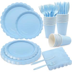 144Pcs Blue Birthday Party Supplies Blue Tableware Set Serve 24 Guests Includes Dinner Plates Cups Napkins For Wedding Baby Shower Birthday Party Decorations